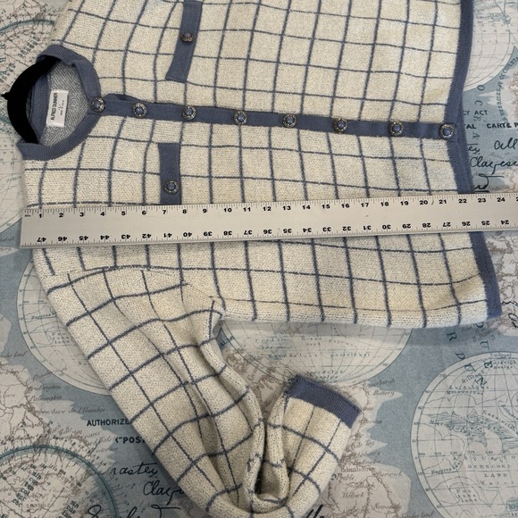 VTG! Alfred Dunner Blue White Plaid Preppy Button Up Knit Cardigan L USA 80s - Picture 12 of 15